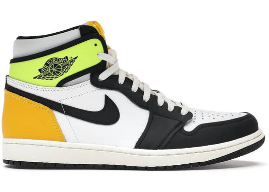 Jordan 1 Retro High White Black Volt University Gold - Volt Kickz