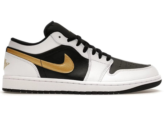 Air Jordan 1 Low White Black Metallic Gold Swoosh - Volt Kickz
